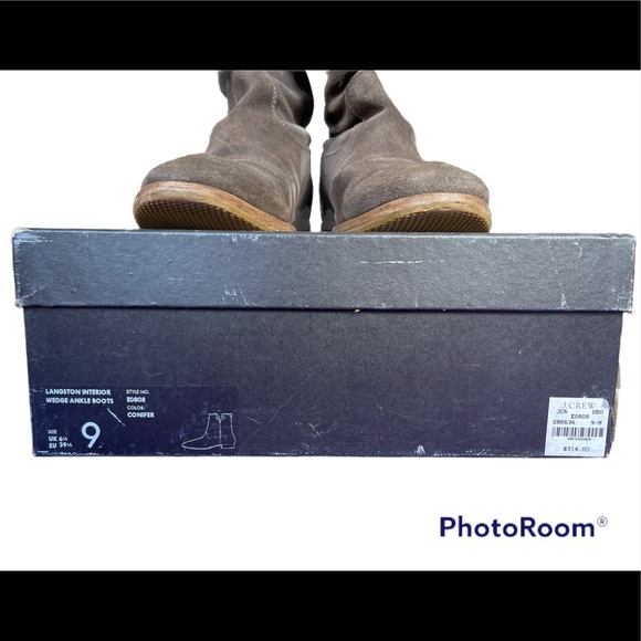 JCrew Langston Interior Wedge Ankle Boots Suede Green Slouch Shaft Boots Size 9 - Picture 11 of 16